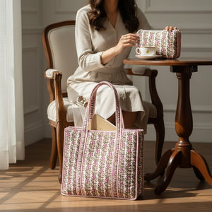 Sac fourre-tout en coton matelassé à motif lettres jaunes, fermeture ouverte, grande capacité, poignée longue, utilisation quotidienne, réutilisable - Product Image 4