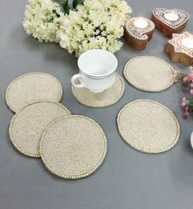 Handmade Round Bamboo Beaded Bar Mat Minimalist Reusable <b>Drinkware</b> <b>Accessory</b> 4 Inch Diameter - Product Image 3