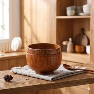 Juego de Tazones de Madera Pulida Hechos a Mano - Tazones Clásicos Ecológicos para Servir en Fiestas - Decoración Natural para la Cocina - Product Image 2