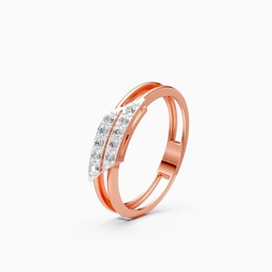 Sofisticado anillo de doble barra con diamante cultivado en laboratorio de 0.15 quilates en oro amarillo, blanco y rosa de 9 quilates. - Product Image 1