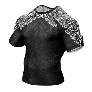 Men's Black Full Sleeve Rash Guard <b>White</b> Tribal Print Sublimation Quick Dry <b>Compression</b> <b>Shirt</b> For MMA BJJ Grappling Rash Guards - Product Image 4