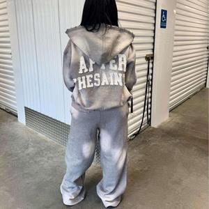 Chándal Oversize para Mujer con Capucha, Manga Larga, Bolsillos Laterales, Cremallera Frontal, Estampado de Letras, Estilo Urbano, Lavado Ácido y Teñido - Product Image 6