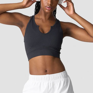 Débardeur court côtelé pour femme, col en V profond, sans coutures, anti-boulochage, idéal pour l'entraînement sportif estival - Product Image 4