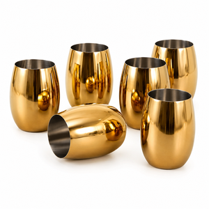 Ensemble de gobelets de luxe en acier inoxydable doré, verres à vin sans pied dorés polis miroir, tasses à boire en métal incassables pour mariage - Product Image 1