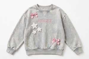 <b>Pink</b> Heavy Weight Cotton Crewneck <b>Sweatshirt</b> Women Embroidered Angel Bow Decor Drop-shoulder Pullover - Product Image 4