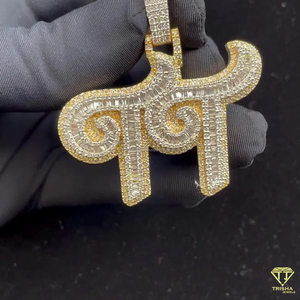 Pendentif personnalisé lettre Punjabi, serti de diamants Moissanite, collier Hip Hop plaqué or, bijoux - Product Image 2