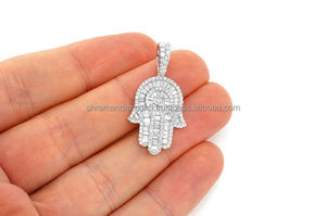 10K <b>Solid</b> <b>Gold</b> Rhodium Plated Iced Hamsa Hand Judaism Religious <b>Pendants</b> Moissanite Hiphop Emotion Protection Amulet Charms Gift - Product Image 6