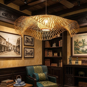 Handmade 2 Layers Bamboo Lampshade Woven Pendant <b>Light</b> Creative Double Layer Wave <b>Shell</b> Chandelier Indochine - Product Image 2