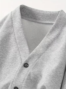 Custom Men's Vintage Winter French Terry Fleece Sweatshirt Stylish V-Neck Pullover Button Detail Regular Fit 100% Cotton - Product Image 4