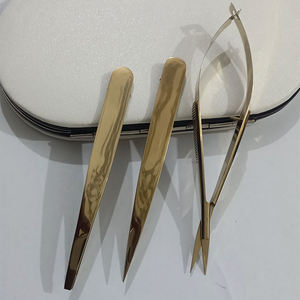 Kit profesional de 3 piezas para extensiones de pestañas y cuidado de cejas, tijeras de resorte, pinzas de aislamiento con punta recubierta en oro - Product Image 1