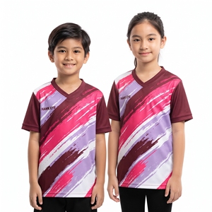Maillot de sport unisexe à col en V pour enfants, personnalisé par sublimation, T-shirt imprimé pour garçons et filles, hauts décontractés, vente en gros, usine de vêtements - Product Image 1