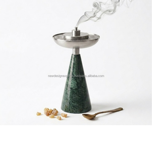 Quemador de Incienso Árabe Contemporáneo de Metal con Base de Imitación Mármol, Rejilla de Malla, Carbón y Oud, Set de Regalo Mabkhara - Fabricante - Product Image 1