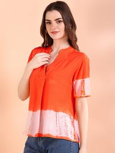 Haut d'été léger pour femme Maaesa, collection designer, en rayonne tie & dye, col mandarin, manches courtes, style décontracté - Product Image 2