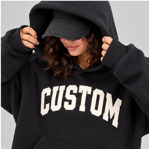 Sweat-shirt à capuche personnalisé noir mat de qualité supérieure pour femme, double couche, style capuche intégrée, molleton épais, streetwear - Product Image 2