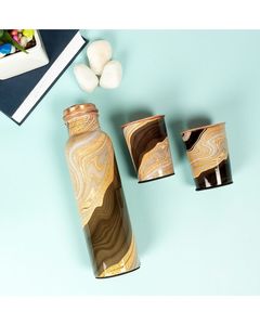 Juego de botella de cobre puro con estampado de mandala abstracto y dos vasos en caja de presentación para beber agua mineral saludable. - Product Image 3