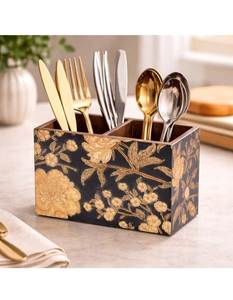 Porta cubiertos de madera MDF con estampado floral tropical, de cuatro compartimentos, para mesa de comedor, restaurante y hotel. - Product Image 2