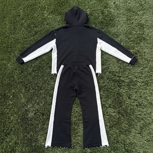 Ensemble de survêtement Street Fashion à bords bruts avec sweat à capuche coupe ample et pantalon de jogging, 100% coton molletonné - Product Image 2