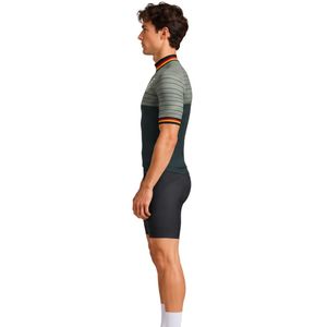 Men's Breathable Custom Olive <b>Green</b> Short Sleeve Cycling Jersey with Striped Detail Full Zip Performance <b>Bike</b> Top - Product Image 3