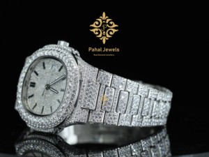 นาฬิกาเพชรหรูสำหรับผู้ชาย Pahal Jewels ตัวเรือนสแตนเลสทรงกลม 42 มม. ระบบอนาล็อก ควอตซ์ แสดงวันที่ สายแบบพับได้ - Product Image 6