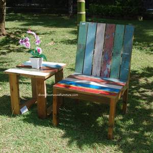 Silla de Madera de Barco Reciclada de Color Original con Respaldo para Jardín, Terraza, Exterior e Interior, Muebles Desmontables - Product Image 4