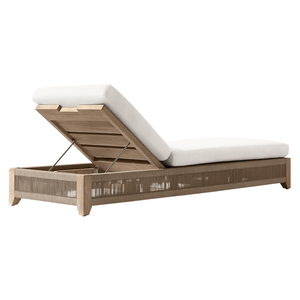 Chaise longue d'extérieur moderne en teck tropical avec base de rangement et détails en corde tressée, inclinable et réglable pour patio et jardin - Product Image 4