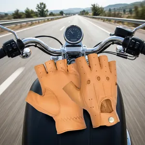 Durable Leather <b>Half</b> Finger Driving Gloves Breathable Perforated Non <b>Slip</b> Grip Unisex Design for Comfortable Daily Driving - Product Image 6