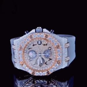 Montre de luxe entièrement sertie de diamants VVV Moissanite, boîtier en verre de 41 mm, mouvement à quartz analogique, boîtier en verre de 41 mm, mouvement à quartz - Product Image 1