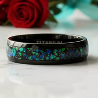 Bague de mariage en titane noir de qualité supérieure avec incrustation d'opale bleue vibrante pour couple, anniversaire, fiançailles