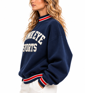 OEM Custom <b>Women</b>’s <b>Christmas</b> Oversized Mock Neck <b>Sweatshirt</b> Plaid Sleeves Patchwork Letter Applique Embroidery - Product Image 2