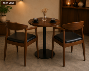 Juego de comedor moderno de mediados de siglo de 3 piezas de madera con mesa redonda y sillas con respaldo sólido para el comedor del hogar. - Product Image 2