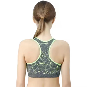 Seamless Halter Sports Bra For Women Gray With Neon Green Crackle Pattern Medium Support Yoga Wear - Product Image 6