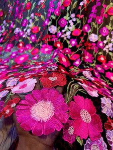 Tela de Bordado Premium con Textura de Malta, Tela de Poliéster Suave con Malla de Georgette y Encaje, Estampado Floral, Tela de Diseño para Vestidos de Novia - Product Image 2