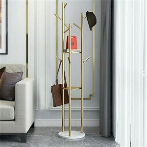 Modern design 3 tier <b>gold</b> coated metal cloth stand with marble base luxury entryway customized options - Product Image 2