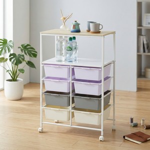 Moderno Mueble de Almacenamiento Metálico de 8 Niveles con 2 Estantes con Recubrimiento en Polvo que Ahorra Espacio para Baño, Cocina y Sala de Estar - Product Image 1