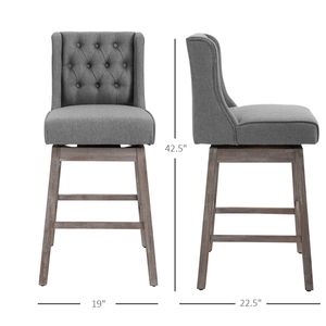 Set di 2 Sgabelli da Bar Girevoli a 180° con Poggiapiedi in Legno Massello e Design Trapuntato a Bottoni, Altezza Seduta 30 Pollici per Uso Bar - Product Image 3