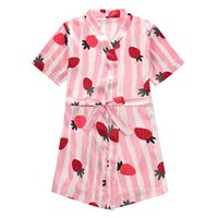Robe de chambre légère en satin imprimé rayé pour filles, à manches courtes, col en V, longueur genou, avec nœud, style mignon d'été