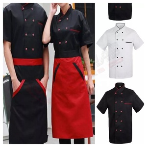 Hommes été-Chef à manches courtes hôtel restaurant-cuisine cuisine noir-blanc uniforme T-shirts coton Chef serveurs-manteaux et vestes - Product Image 3