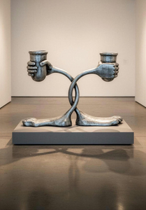 Support de bougie chauffe-plat moderne abstrait en fer finition argentée, fait main, durable, en forme de main et de pied humains, sculpture artistique créative, vente en gros - Product Image 6