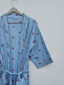 Robe kimono en coton imprimé floral artisanal, vêtements de détente indiens, été, printemps, séchage rapide, pour femmes - Product Image 3