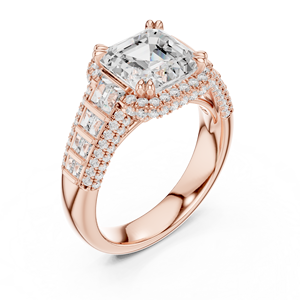 Brilliant Asscher Cut GRA Certified Lab Grown Diamond <b>Ring</b> In 14k Rose Gold Halo Style Wide Band Luxury <b>Statement</b> Wholesale <b>Ring</b> - Product Image 4