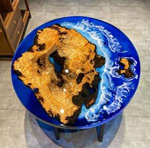 Table moderne en bois massif et résine époxy dessus de table pliable pour la maison ou la cuisine accessoire de salon élégant - Product Image 3