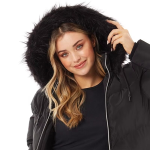 Chaqueta Larga de Mujer con Capucha y Ribete de Piel, Cierre de Cremallera, Relleno Grueso de Algodón para Invierno, Exterior de Cuero Genuino Transpirable - Product Image 3