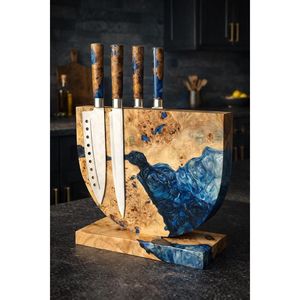 Porte-couteaux magnétique mural contemporain en résine violette et bois, support de rangement pour couteaux de cuisine de qualité supérieure - Product Image 4