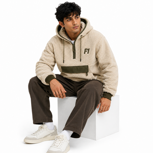 Sweat-shirt décontracté personnalisé en molleton Sherpa épais avec demi-fermeture éclair, poche avant et broderie pour homme, en coton polaire, B2B USA - Product Image 5