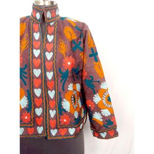 Handmade Floral Embroidery Quilted Cotrise Fabric <b>Jacket</b> Button Detail Cotton Stripe Lining Breathable Eco-Friendly Thick Winter - Product Image 3
