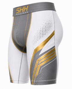 Custom Men Compression Shorts White Gold Sports Base Layer Gym Running Fitness Training Tights OEM Private Label Manufacturer - Product Image 3