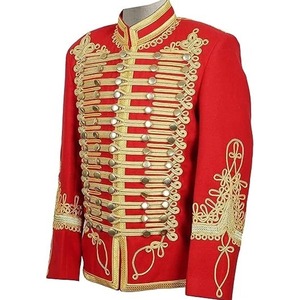 Men's Red Double Breasted Hussar <b>Jacket</b> With Gold Embroidery <b>Mandarin</b> <b>Collar</b> Formal Winter Coat - Product Image 3