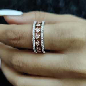 Pink Round Cut Moissanite Full Eternity Three Band <b>Ring</b> Set 925 Silver Fine <b>Proposal</b> Gift For Engagement Wedding Charms - Product Image 4