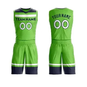 Custom Sublimated Basketball Uniforms Unisex Sleeveless V-Neck Green Team <b>Name</b> 00 Breathable Mesh Athletic Fit Eco-Friendly - Product Image 1