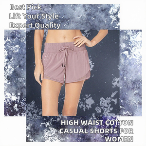 Shorts de sport décontractés pour femmes, mode estivale, vente en gros, taille haute élastique, séchage rapide, 100% coton, couleur unie - Product Image 2